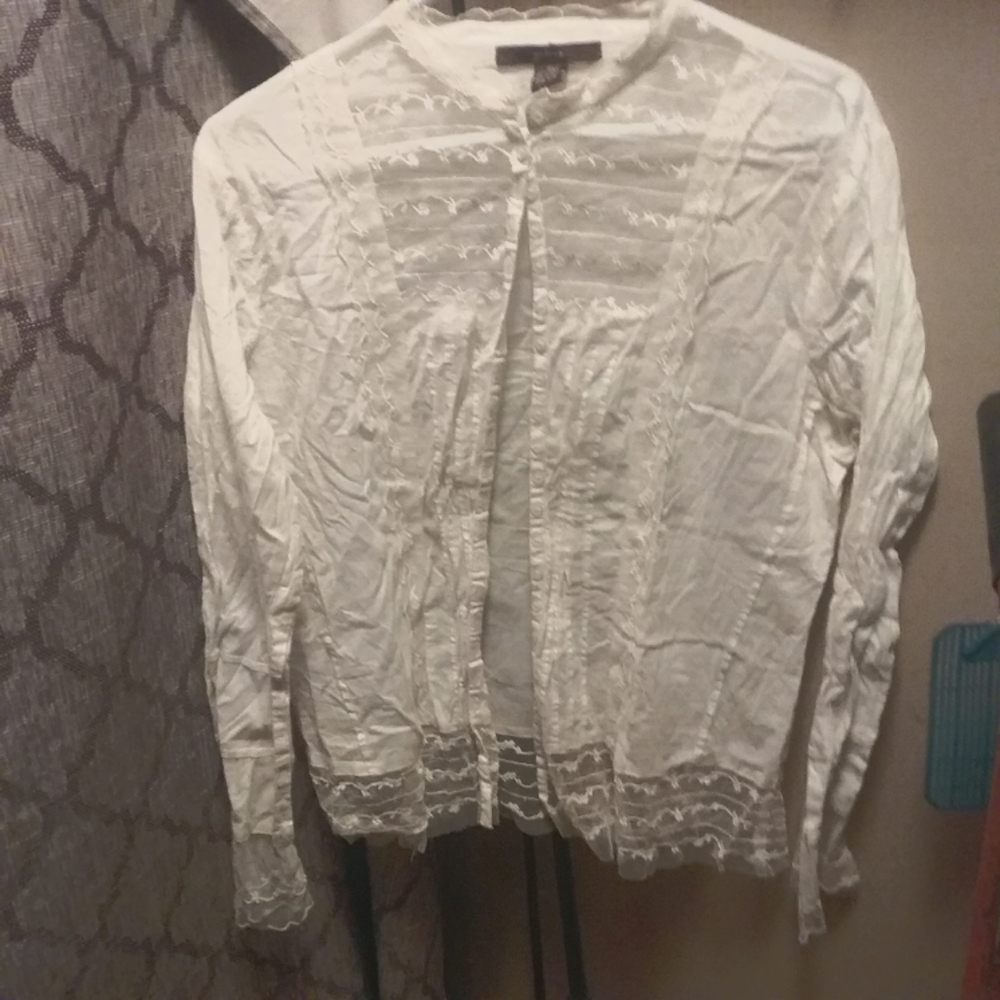 Lace womens cover up button down blouse